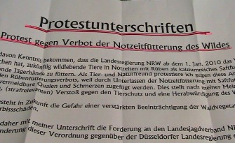 Protest gegen Notzeitfütterungsverbot des Wildes