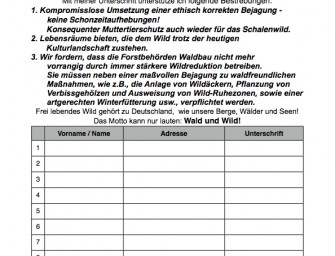 Unterschriftenliste zur „ethisch korrekten Bejagung“